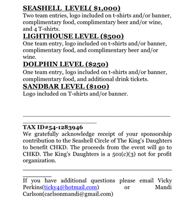 2014 Cornhole Sponsor Levels